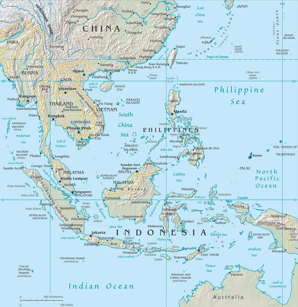 kat jeyografik nan malezi ak peyi nan vwazinaj yo