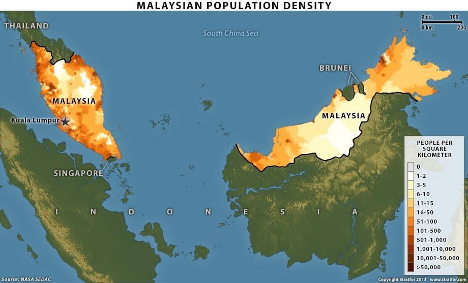 malaysyen dansite popilasyon kat jeyografik