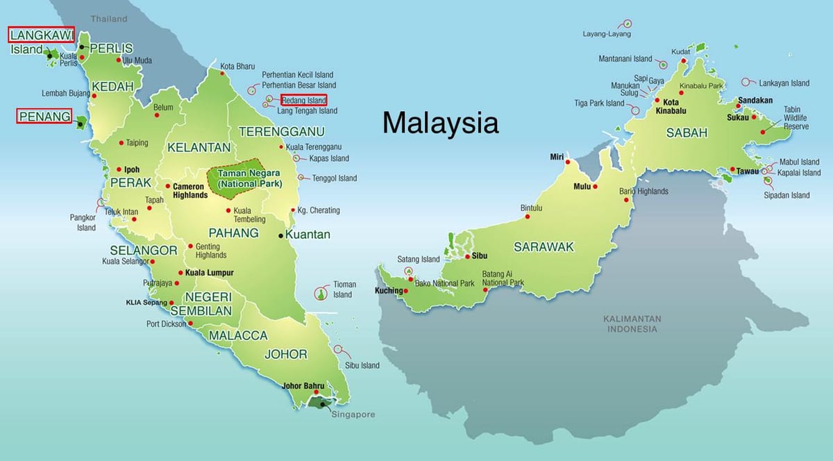 kat jeyografik nan malezi beach dèstinasyon